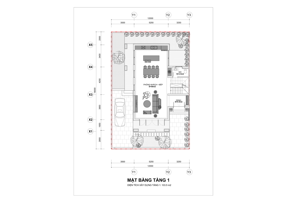 tầng 1 biệt thự song lập Sun Tropical Village